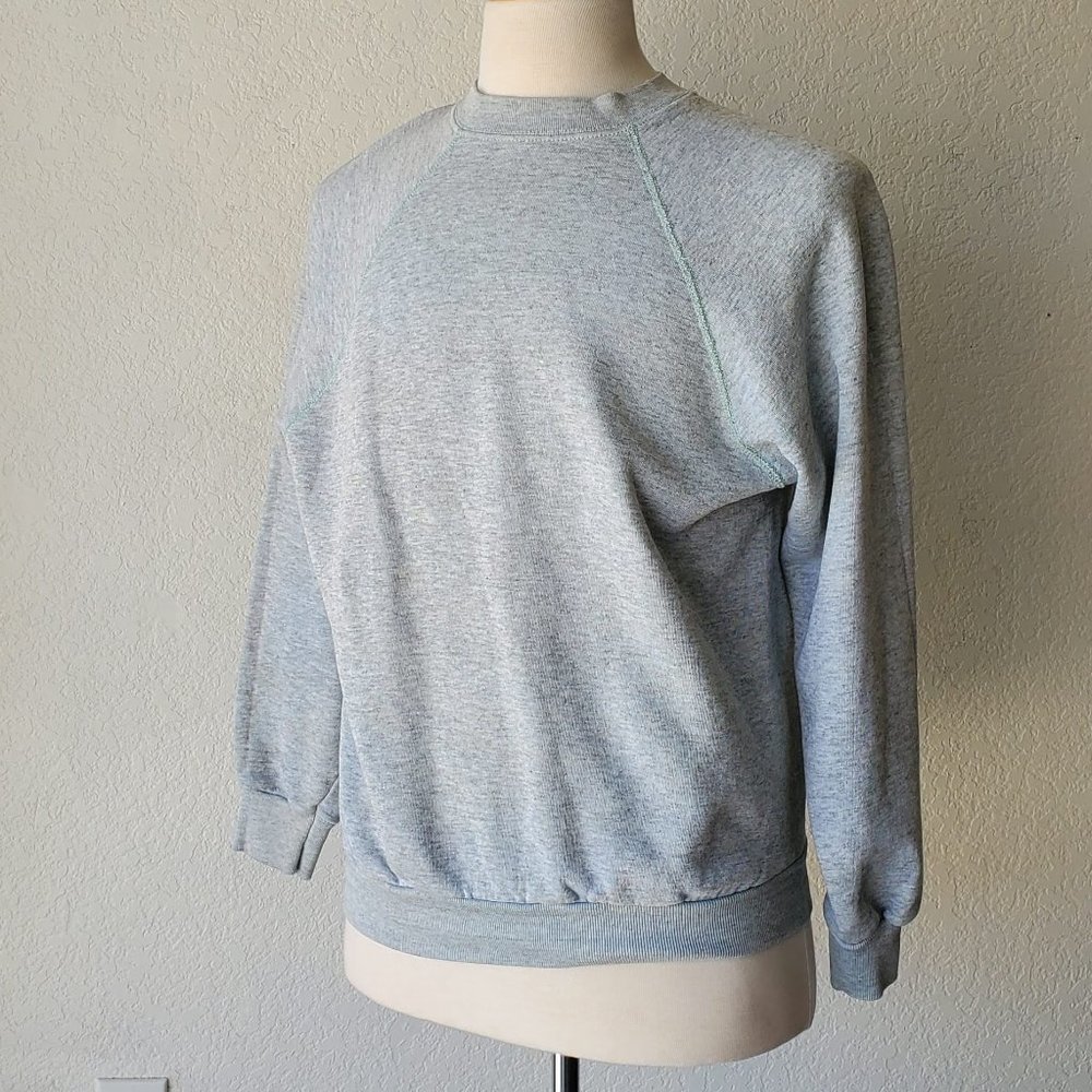 Vintage Light Heather Gray 70s 80s Raglan Sweatshirt Sweater Warmup Workout S M